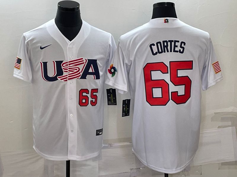 Men 2023 World Cub USA 65 Cortes White Nike MLB Jersey4